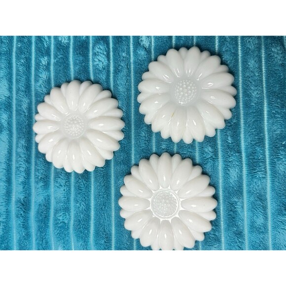 3 Milk Glass Trinket Dishes Ring Sunflower Votive Tea light Candle Holder Daisy - Picture 1 of 5